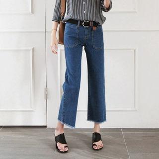 Pocket-front Frayed Boot-cut Jeans