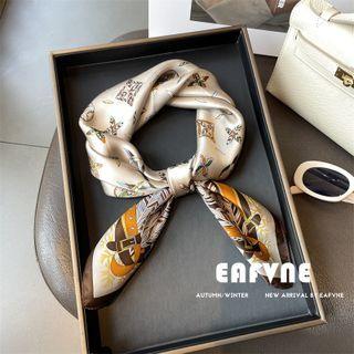 Print Silk Scarf Khaki - One Size