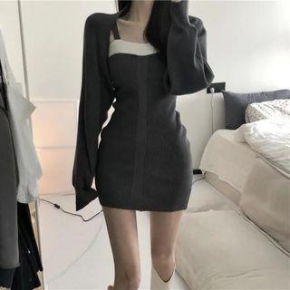 Wide Strap Sheath Dress / Crop Jacket / Set