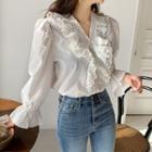 V-neck Laced Ruffle-trim Blouse