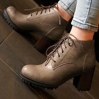Block Heel Lace-up Short Boots