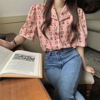 Elbow-sleeve Floral Shirt Floral - One Size