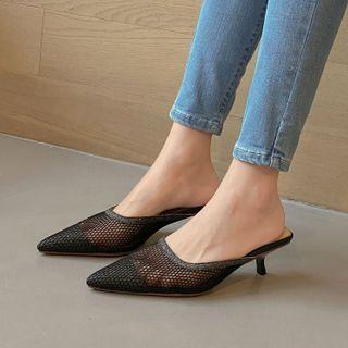 Mesh Kitten-heel Pointed Mules