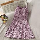 Sleeveless Leopard-print Mini Dress Purple - One Size