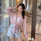 Long-sleeve Sheer Drawcord Shirt