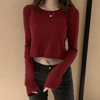 Plain Knitted Cropped T-shirt