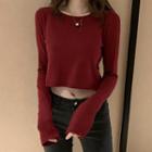 Plain Knitted Cropped T-shirt