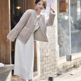 Long Sleeve Stand Collar Lace Shirtdress