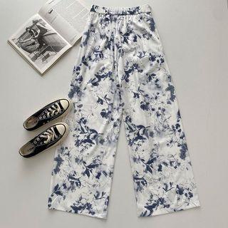 Print High-waist Pants Blue - One Size
