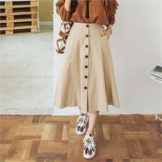 Button-front A-line Midi Skirt