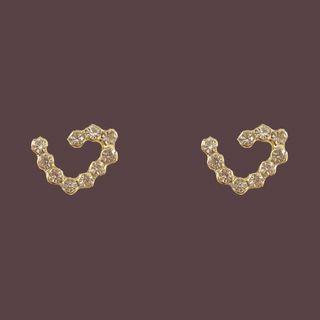 Rhinestone Earring 1 Pair - Threader Earrings - S925 Silver - Gold - One Size