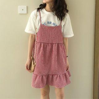 Spaghetti Strap Plaid Pinafore Dress