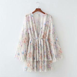 V-neck Ruched Long-sleeve Dress