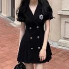 Short-sleeve Open-back Double-breasted Mini Blazer Dress