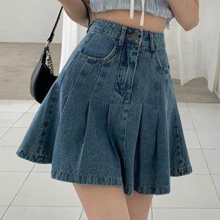 High-waist Denim Accordion Pleat Skirt