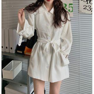 Long-sleeve Panel Tie-waist Shirtdress
