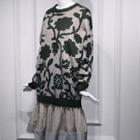 Jacquard Sweater / Midi A-line Lace Skirt