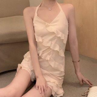 Halter Neck Ruffle Mini A-line Dress