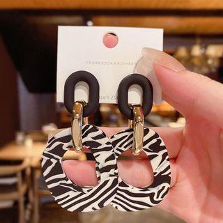 Zebra Print Square Alloy Dangle Earring 1 Pair - Zebra - Black & White - One Size