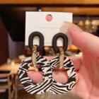 Zebra Print Square Alloy Dangle Earring 1 Pair - Zebra - Black & White - One Size