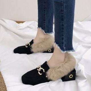 Block Heel Fluffy Loafers