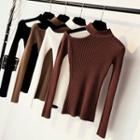 Cut Out Mock Neck Long-sleeve Knit Top