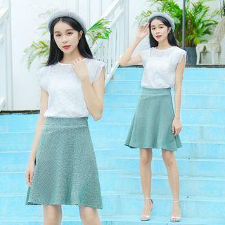 Set: Plain Tank Top + Plaid Flared Skirt