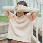 Embroidered Color Block High-neck Sweater