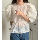 Puff-sleeve Flower Blouse Off-white - One Size