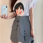 Cap-sleeve Print T-shirt / Mini A-line Skirt
