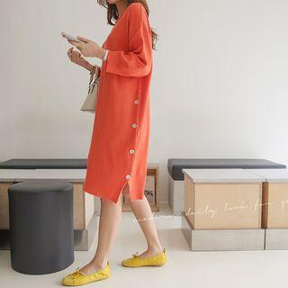 Round-neck Button-detail Knit Dress