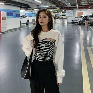Zebra Print Camisole Top / Plain Cropped Sweatshirt
