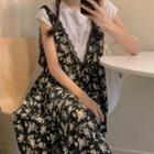 Cap-sleeve T-shirt / Sleeveless Floral Print Dress