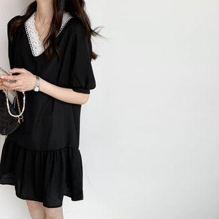 Two Tone Lace A-line Dress Black - One Size