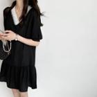 Two Tone Lace A-line Dress Black - One Size