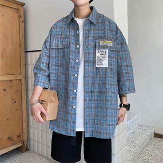 Plaid Applique Elbow-sleeve Shirt