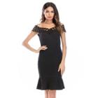 Off-shoulder Dotted Trim Sheath Dress