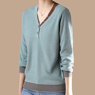 Long-sleeve Contrast-lining Knit Top