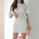 Short-sleeve Belt Waist Mini Dress