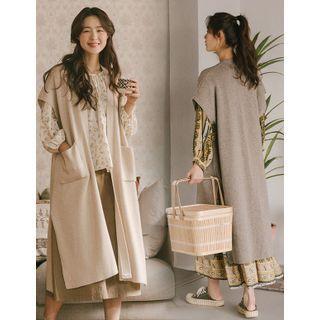 Cap-sleeve Open Long Cardigan