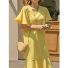 Flounced V-neck Loose-fit Dress In 4 Colors