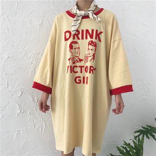 Printed Long-sleeve Midi T-shirt Dress