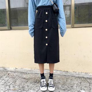 Straight Cut Button-front Midi Skirt