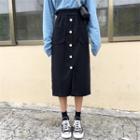Straight Cut Button-front Midi Skirt