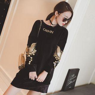 Embroidered Sequined Velvet Pullover Dress