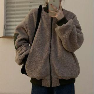 Fleece Zip-up Jacket Dark Green - One Size