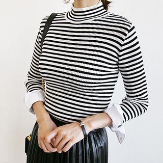 High-neck Striped Knit Top
