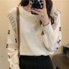 Long-sleeve Bow Embellished Top