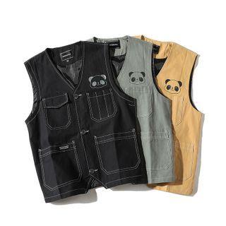 Panda Print Button-up Vest