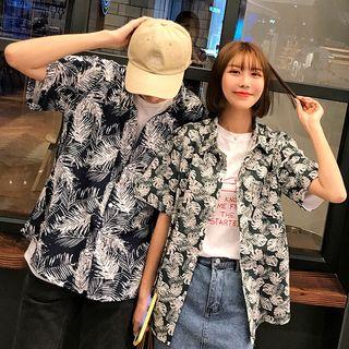 Couple Matching Leaf Print Short-sleeve Shirt